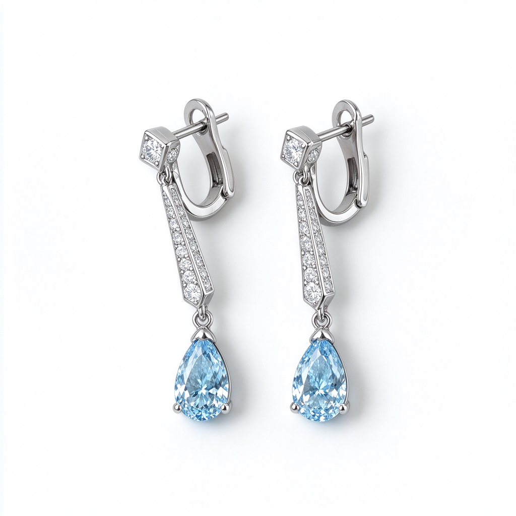 LUCERARO Earrings | Fancy Blue Pear & Geometric Diamond Drop Earrings 2 2/5 ct. tw. (pair)