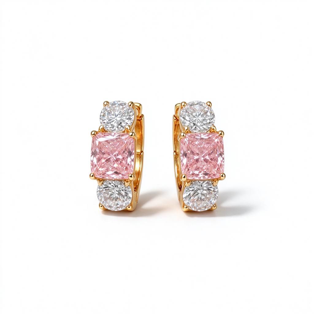 LUCERARO Earrings | Fancy Pink Cushion & Round Lab-Grown Diamond Huggie Earrings 1 7/8 ct. tw. (pair)