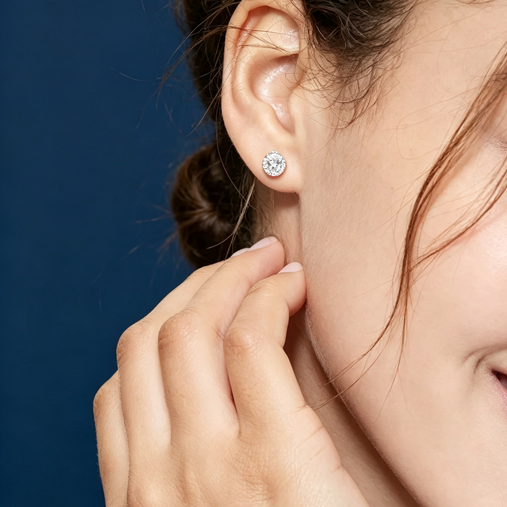 LUCERARO Earrings | Diamond Halo Stud Earrings - JE01050